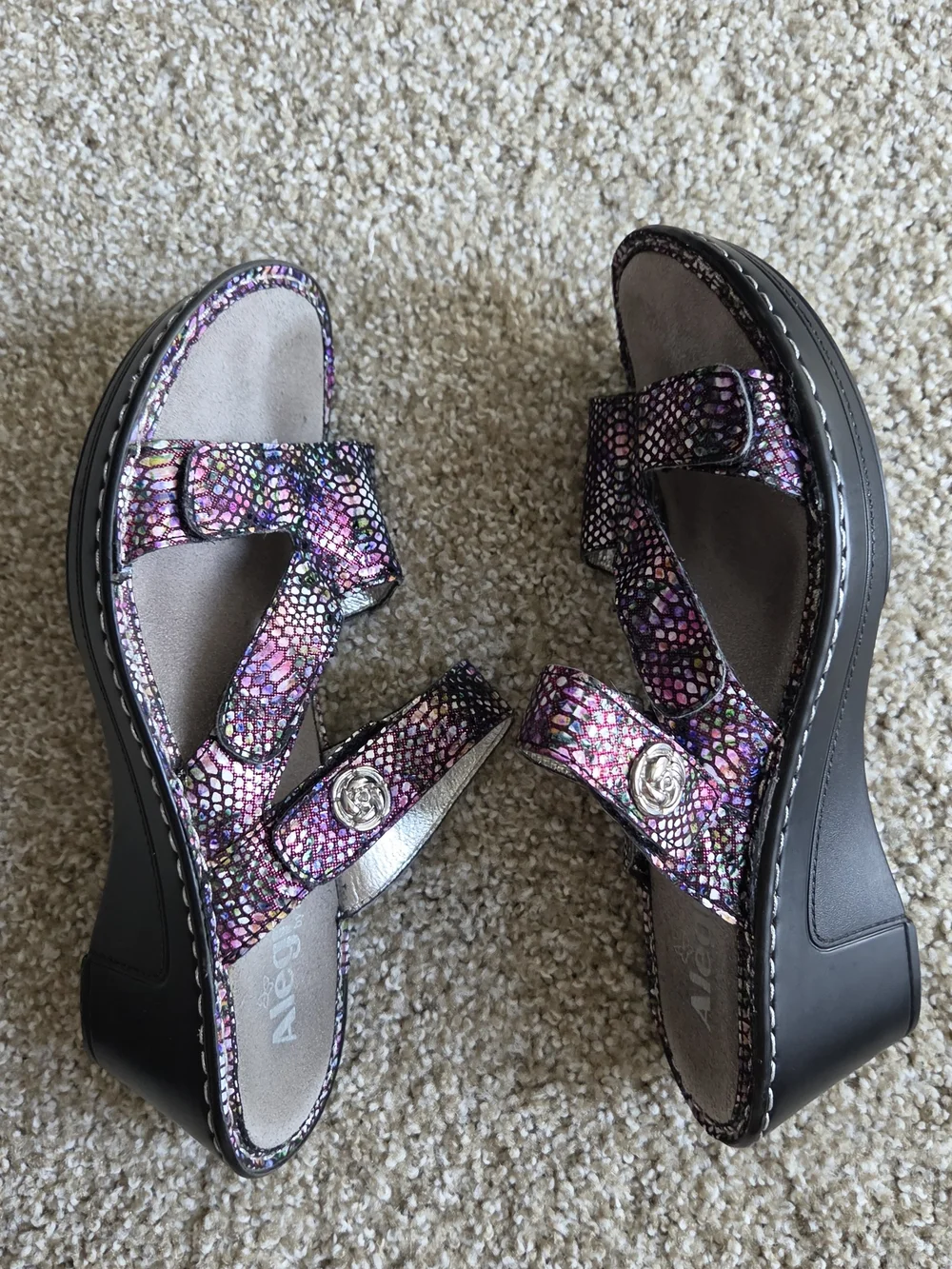 Alegria Multicolor Snake-Print Slip-On Sandals